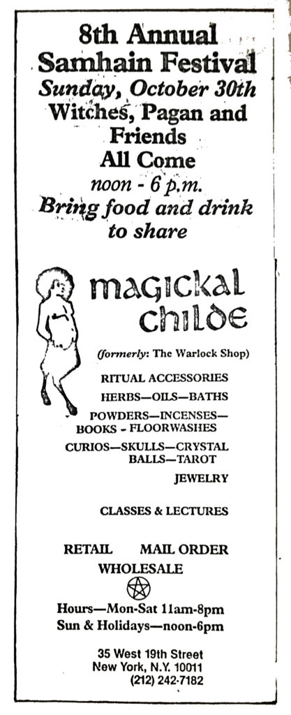 Magickal Childe Festival Ad Moontides magazine Samhain 1983